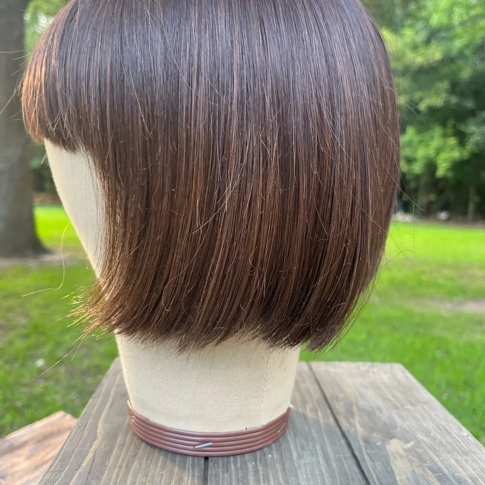 MEDIUM BROWN SYNTHETIC FIBER TOPPER BOB LENGTH WITH BANGS